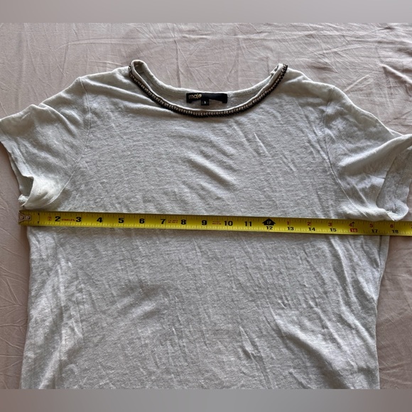 Maje Ice Blue Linen Rhinestone Embellished Tee - Size 1 S - Picture 6 of 10